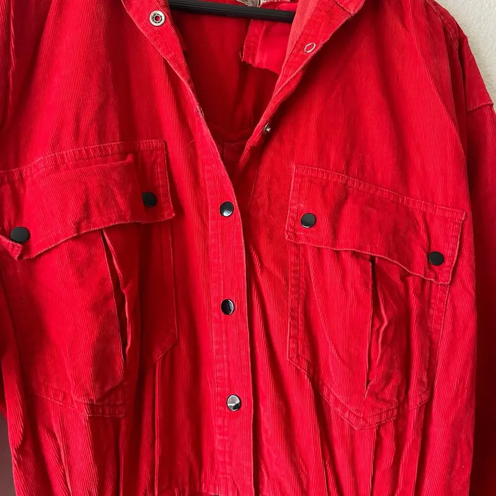 Vintage red corduroy western style midi‎ shirt dress size 8 - Picture 2 of 6
